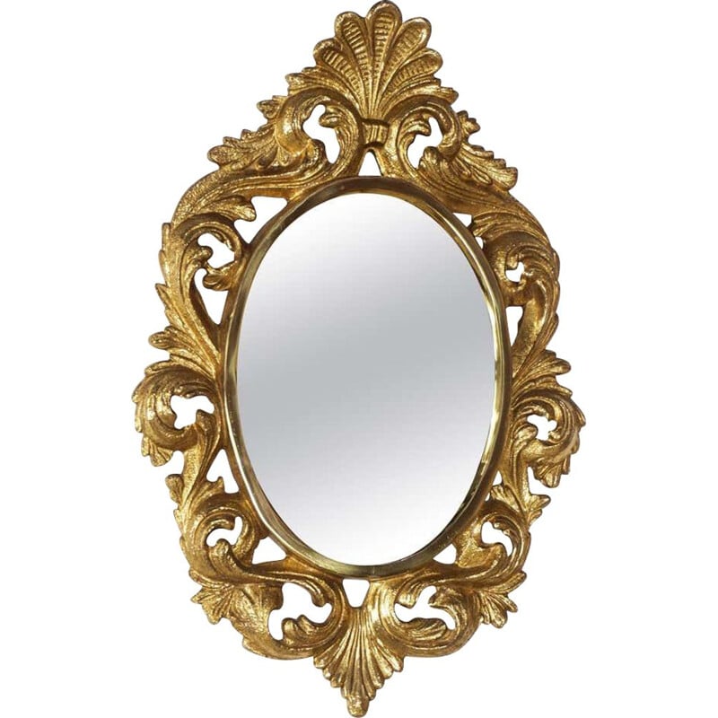 Vintage gilt bronze rocaille mirror with leaves