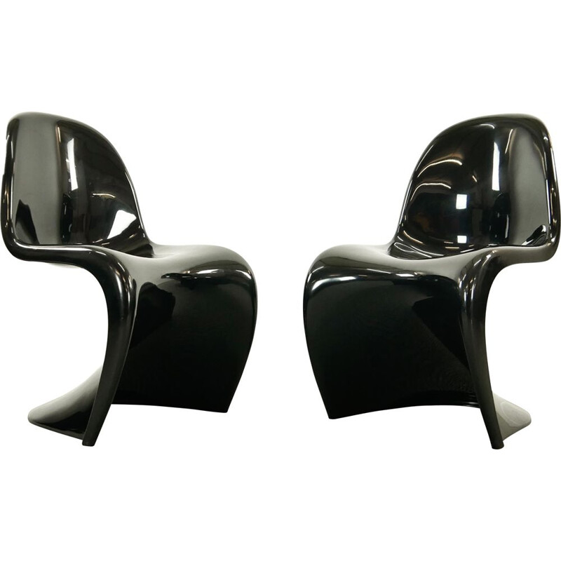 Pair of vintage Panton Chairs in black by Verner Panton for Herman Miller 1975s