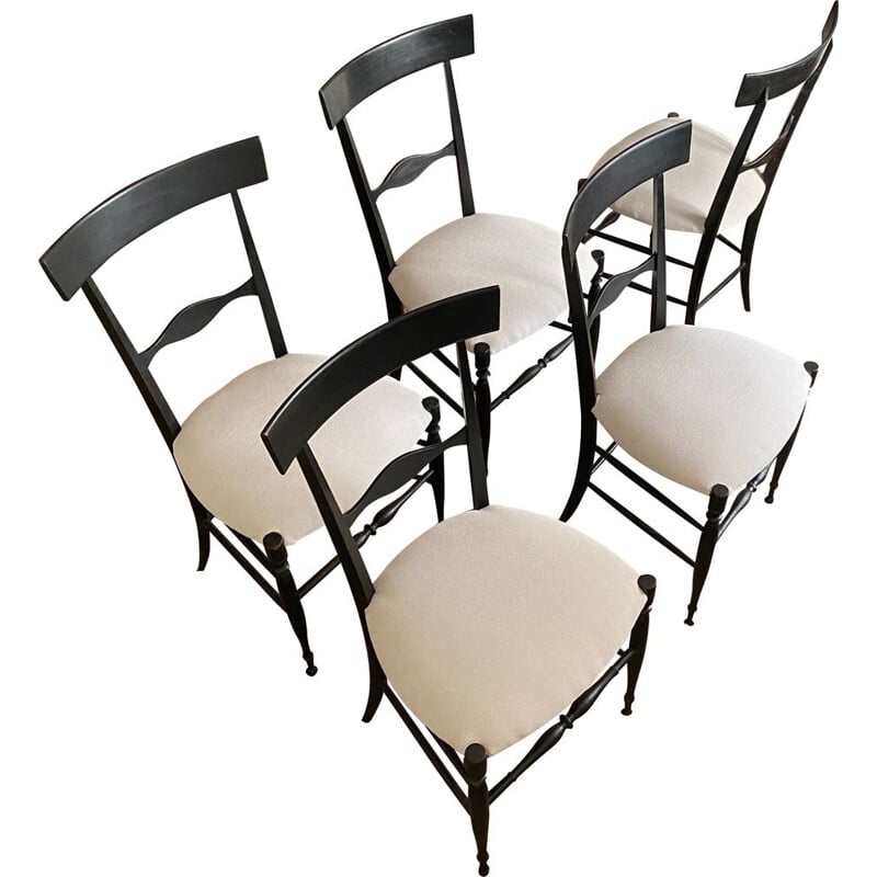 Set of 5 vintage Chiavari blackened walnut chairs by Giuseppe Gaetano Descalzi 1807s