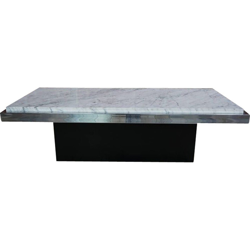 Table basse vintage en marbre blanc chrome et bois