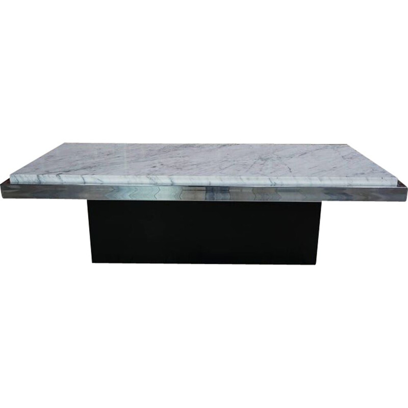 Vintage coffee table in white marble chrome and wood