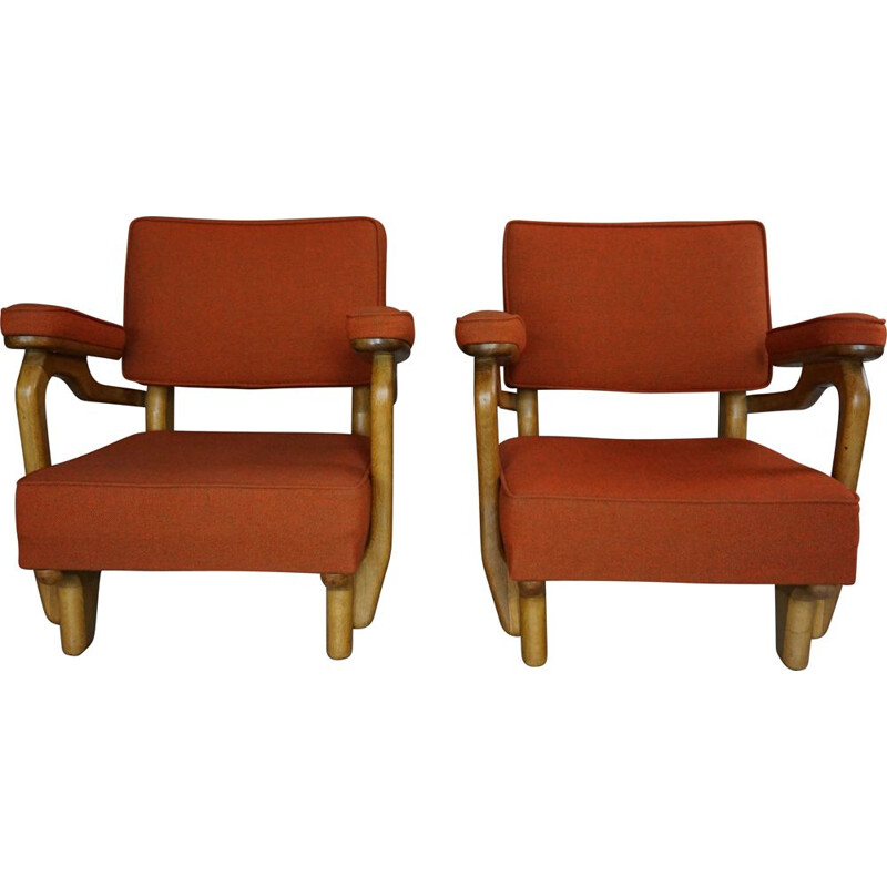 Paire de fauteuils vintage par Guillerme et Chambron, Français 1950