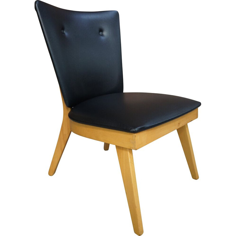 Vintage cocktail armchair in wood and black imitation 1950s