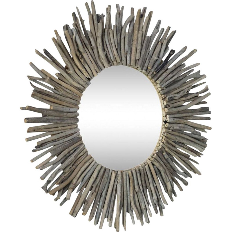 Vintage sunburst mirror in driftwood