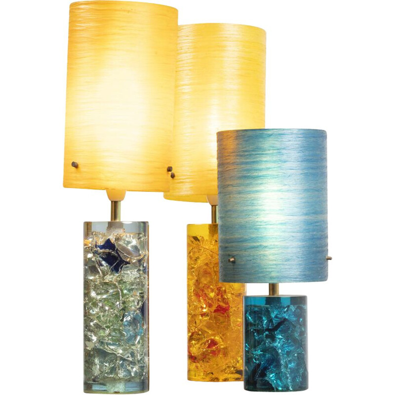 Conjunto de 3 lâmpadas vintage em resina fractal e fibra de vidro, 1960
