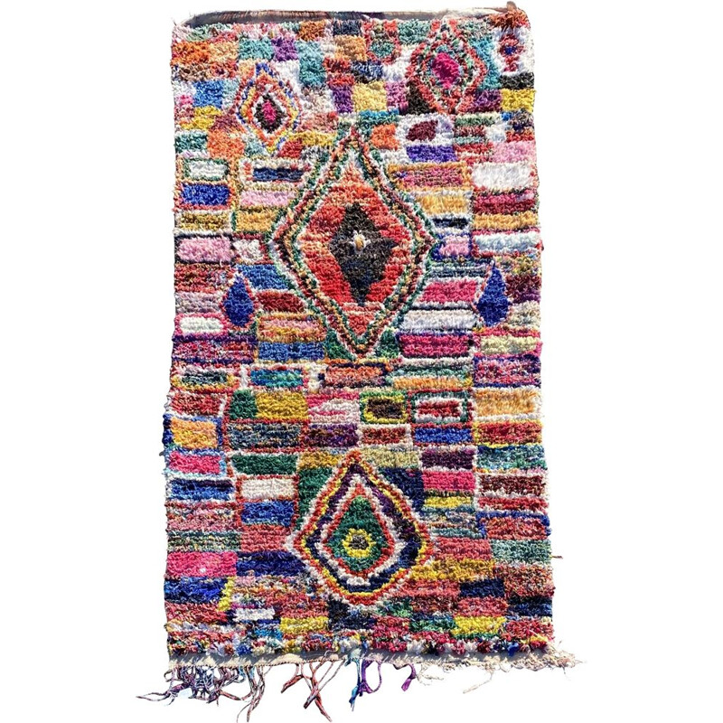 Vintage Boucherouite Berber carpet, Morocco 1980s