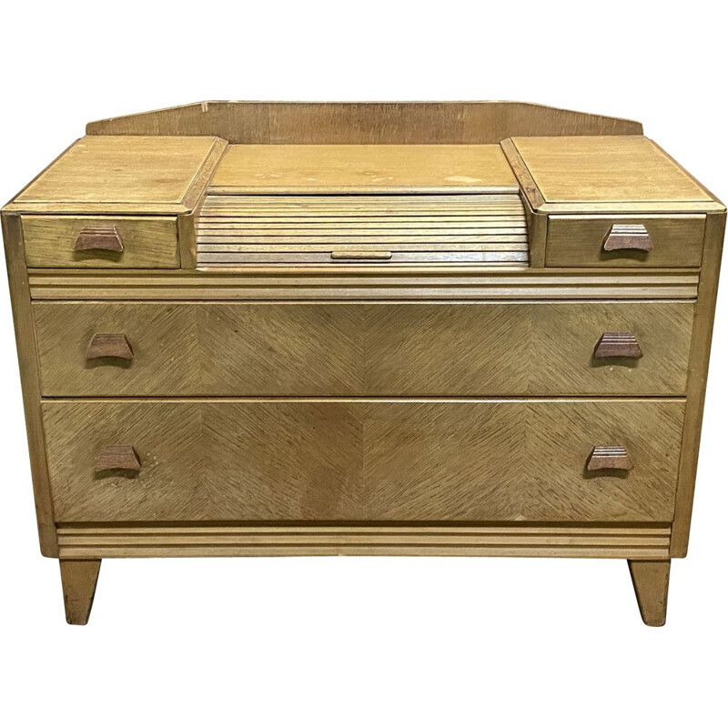 Vintage blond oak chest of drawers, English 1970s