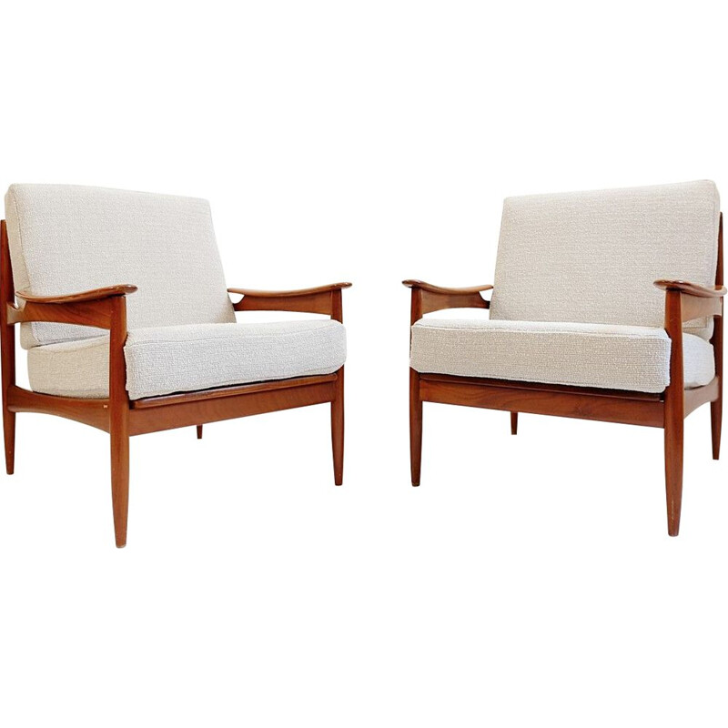 Pair of vintage teak armchairs with new upholstery