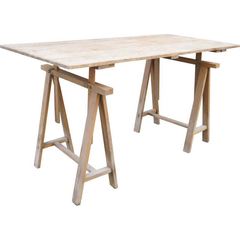 Vintage solid wood work table 1950s