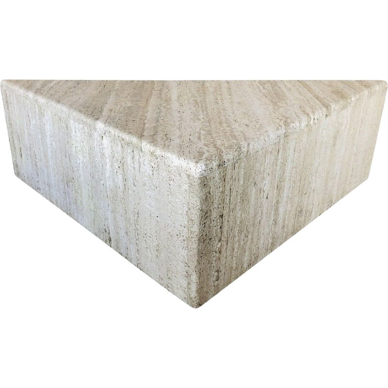 Vintage triangular side table in travertine, Italy 1970s