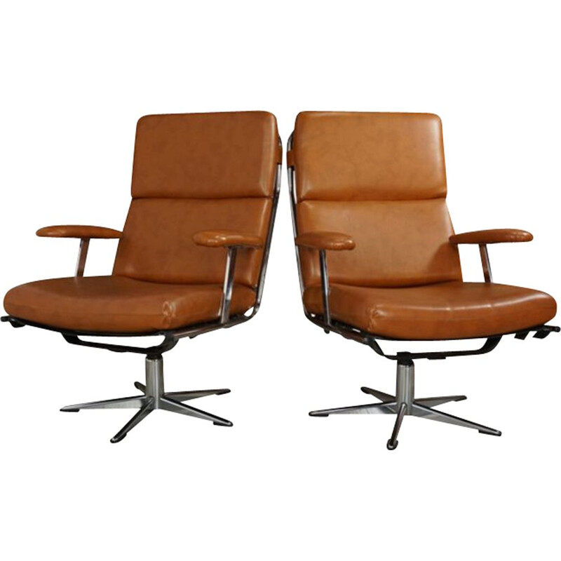 Pair of vintage swivel armchairs in chrome and leatherette 1950s