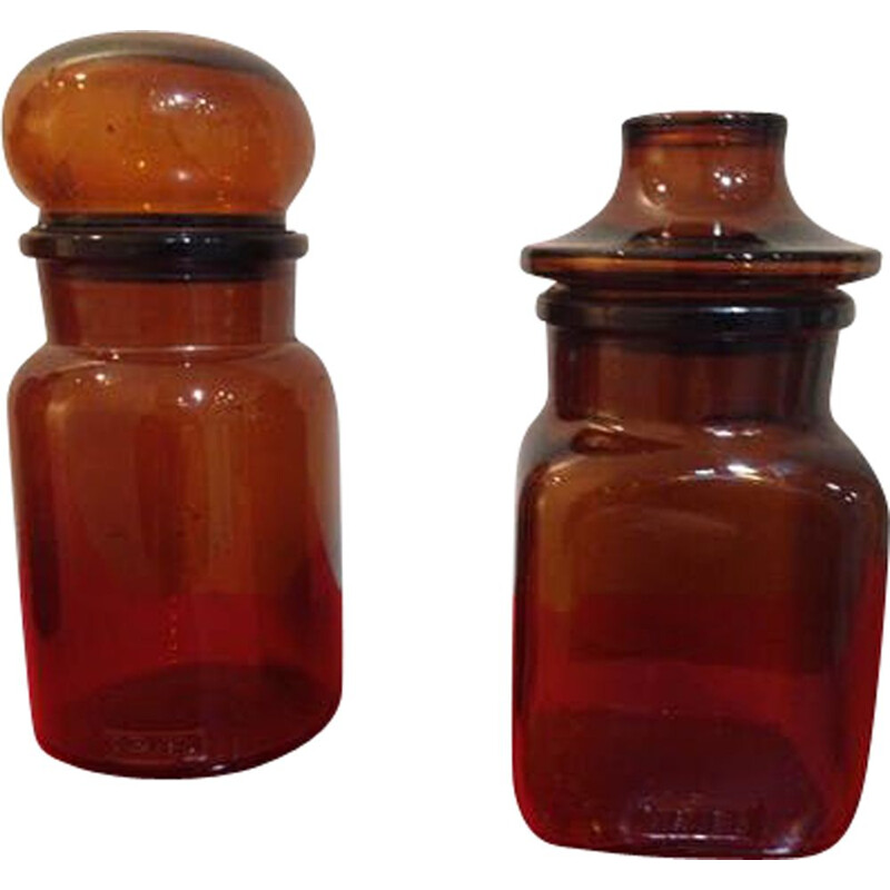 Pair of vintage amber glass jars