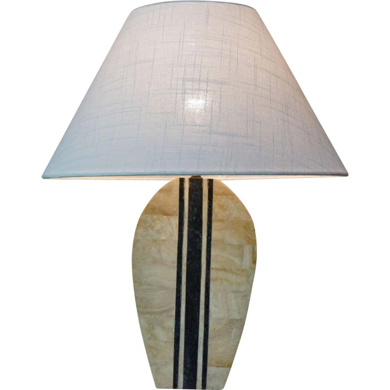 Vintage table lamp in stone and brass marquetry 1970s