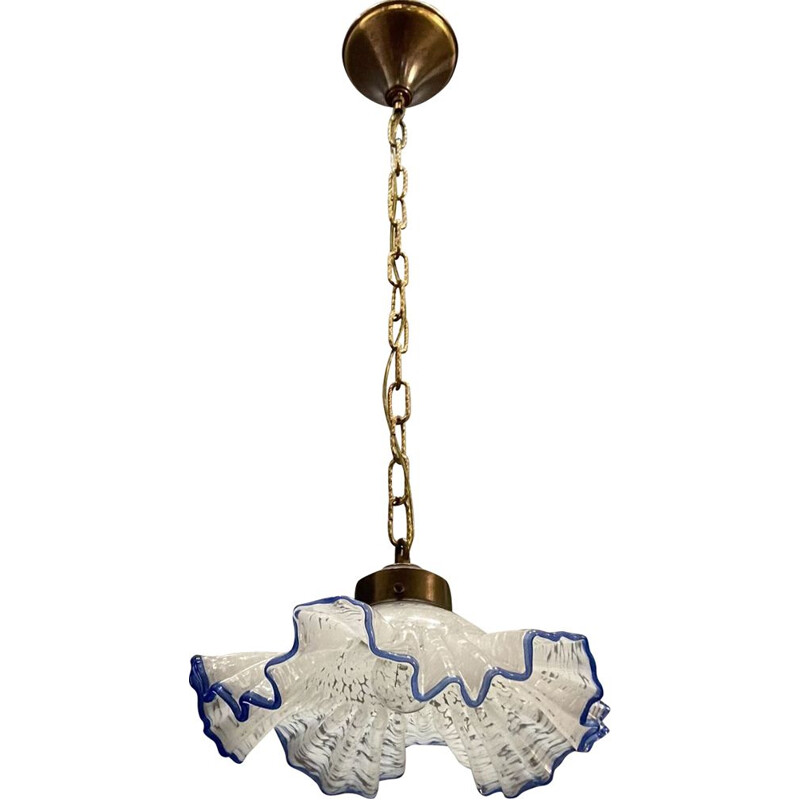 Vintage Murano glass pendant lamp with blue frills