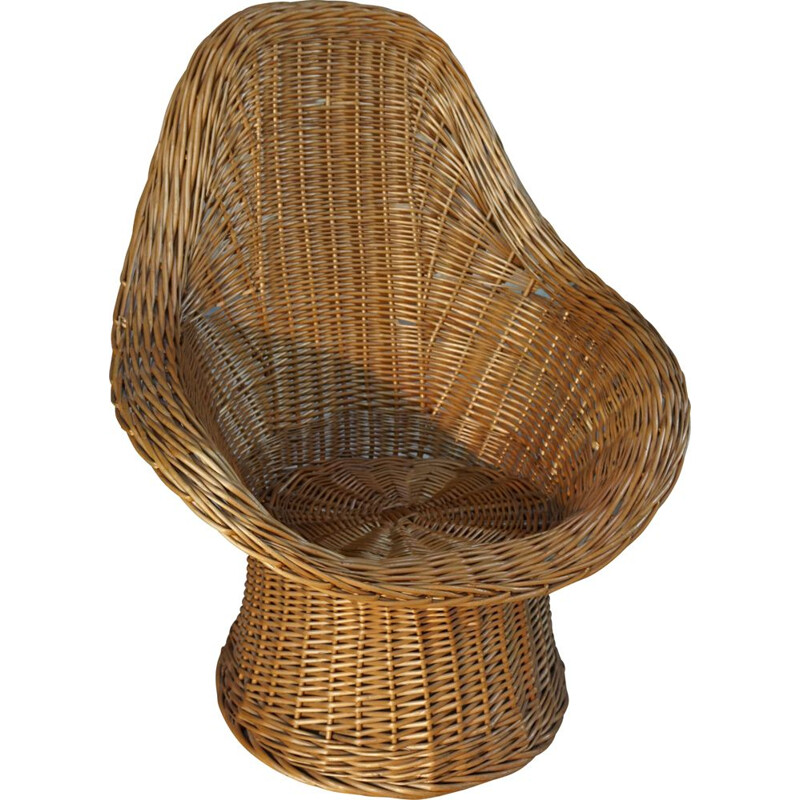 Vintage children's wicker basket armchair by Wim Den Boonpour Rohe 1960s