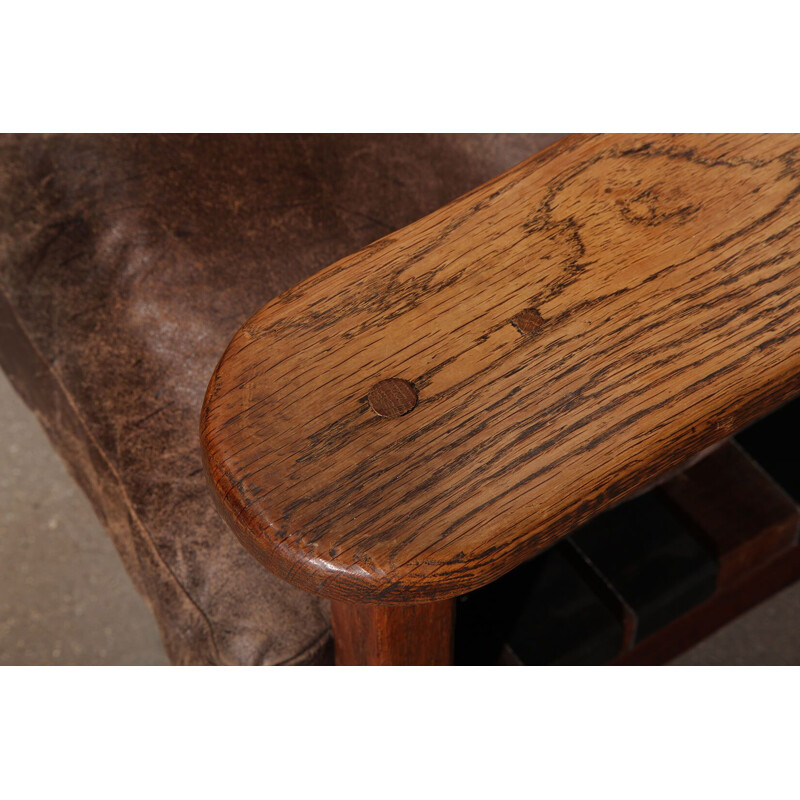 Pair of brutalist oak vintage armchairs, 1970