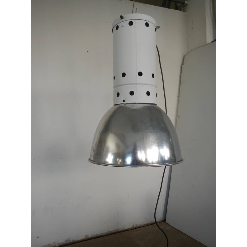 Vintage industriële witte hanglamp van Brocca fabriek, Italië 1960