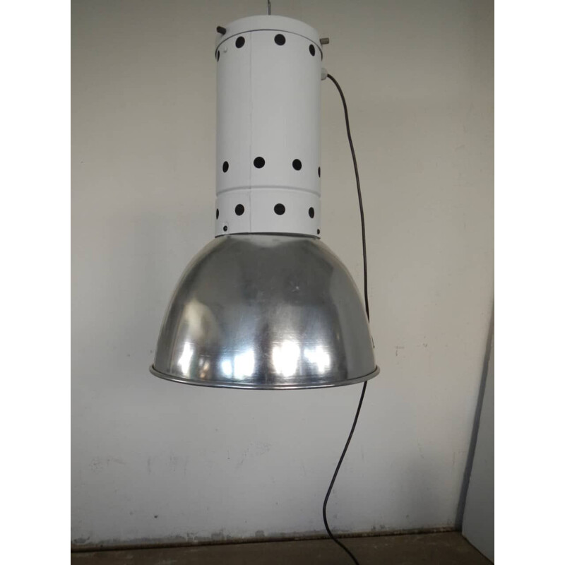 Lámpara de suspensión vintage industrial blanca de la fábrica Brocca, Italia 1960