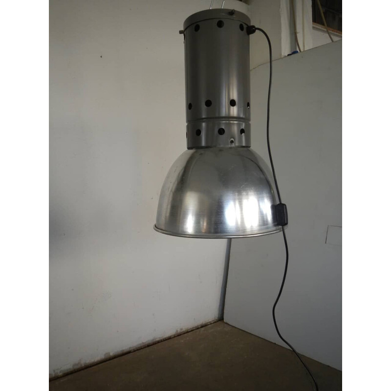 Lampada a sospensione vintage industriale grigia 1960