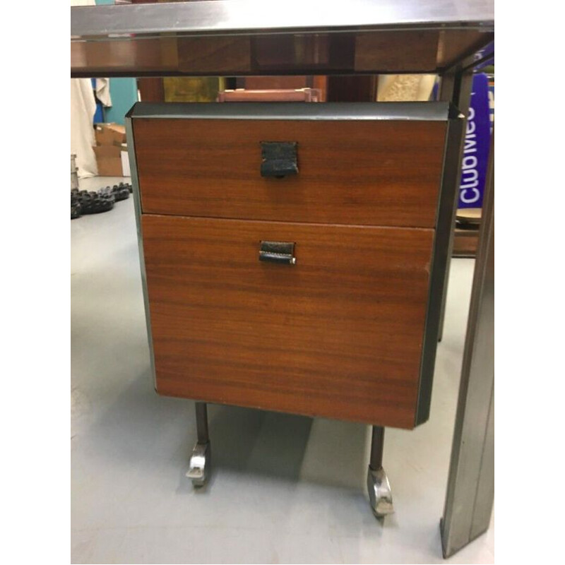 Vintage chromed steel and ash wood desk by Bernard Marange for TFM, 1970