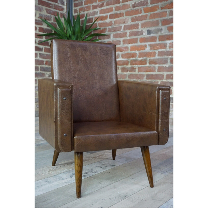 Vintage club children armchair in imitation and wood 1950