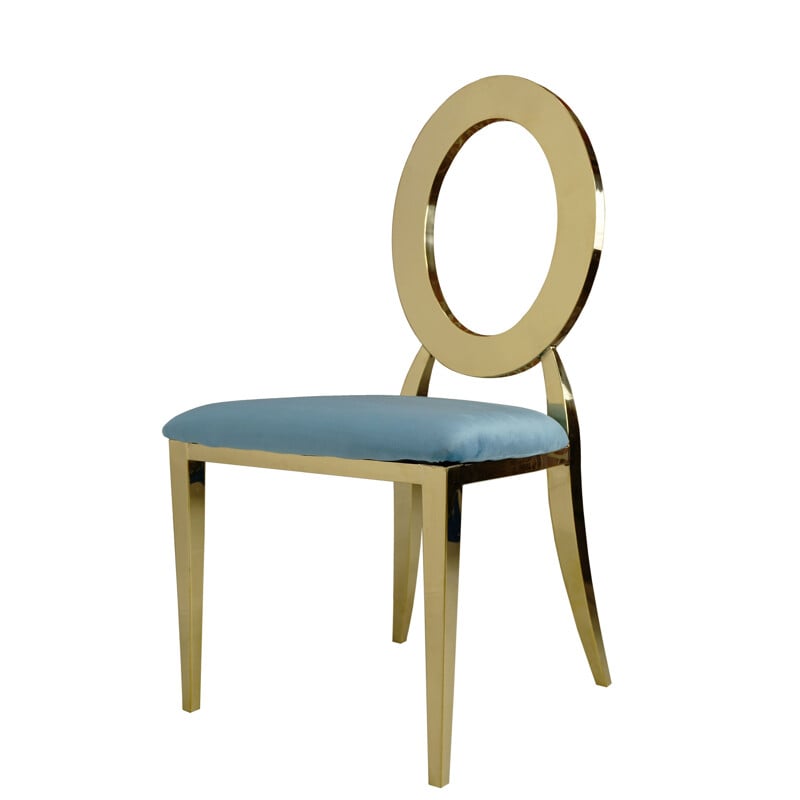 Chaise vintage doré et assise velours turquoise
