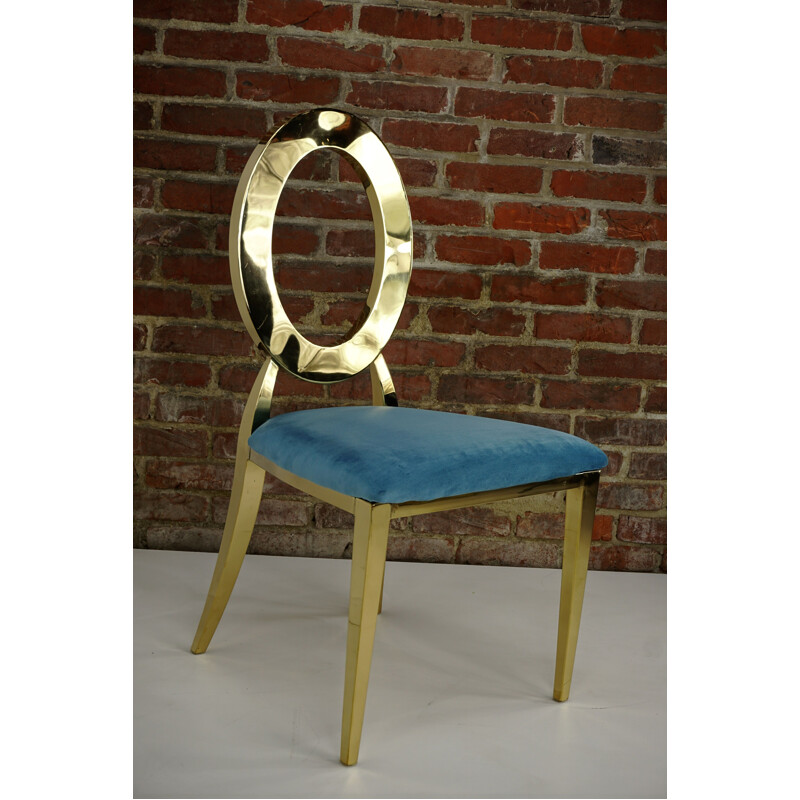 Goldener Vintage-Stuhl mit türkisfarbener Velours-Sitzfläche