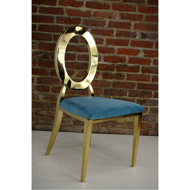 Silla dorada vintage con asiento de terciopelo turquesa