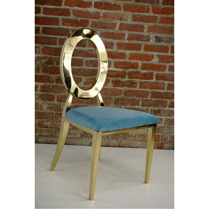 Cadeira dourada Vintage com assento em veludo turquesa
