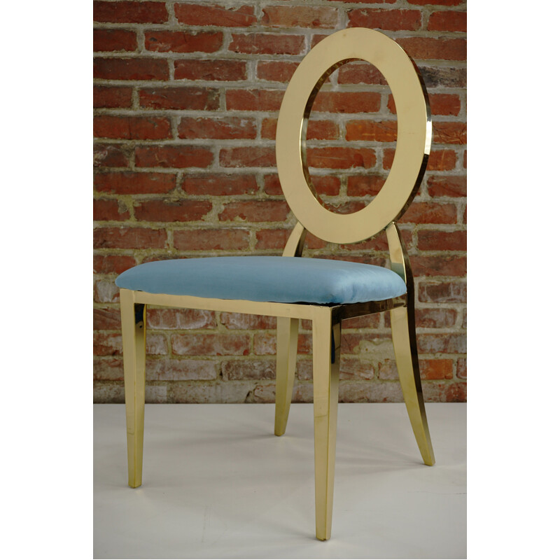 Vintage golden chair with turquoise velvet seat