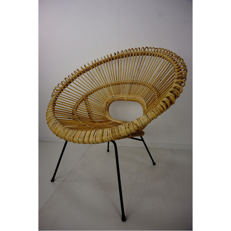 Vintage armchair in rattan and metal