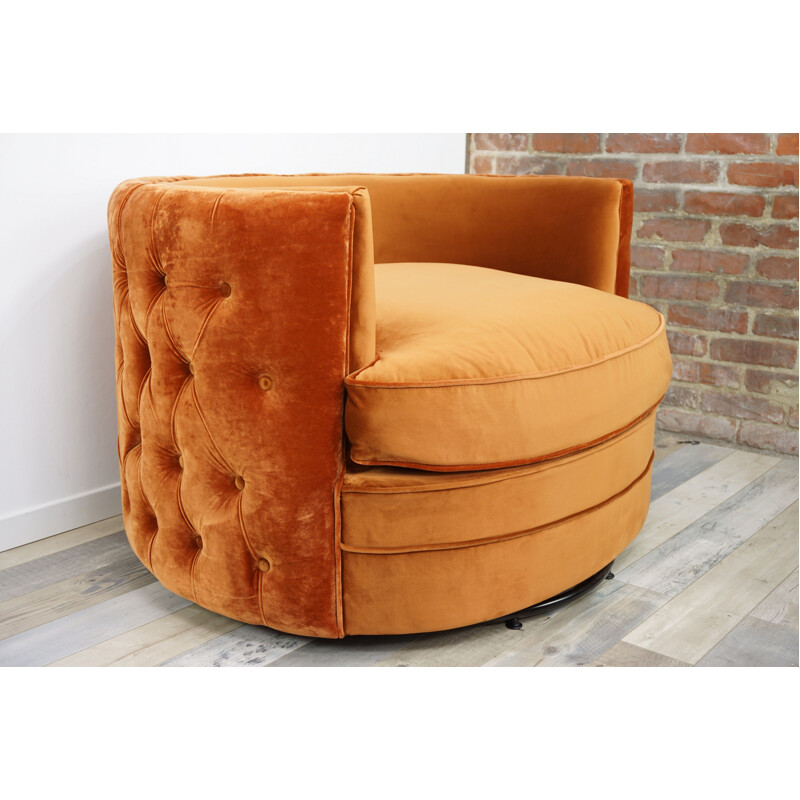 Vintage swivel velvet upholstered armchair