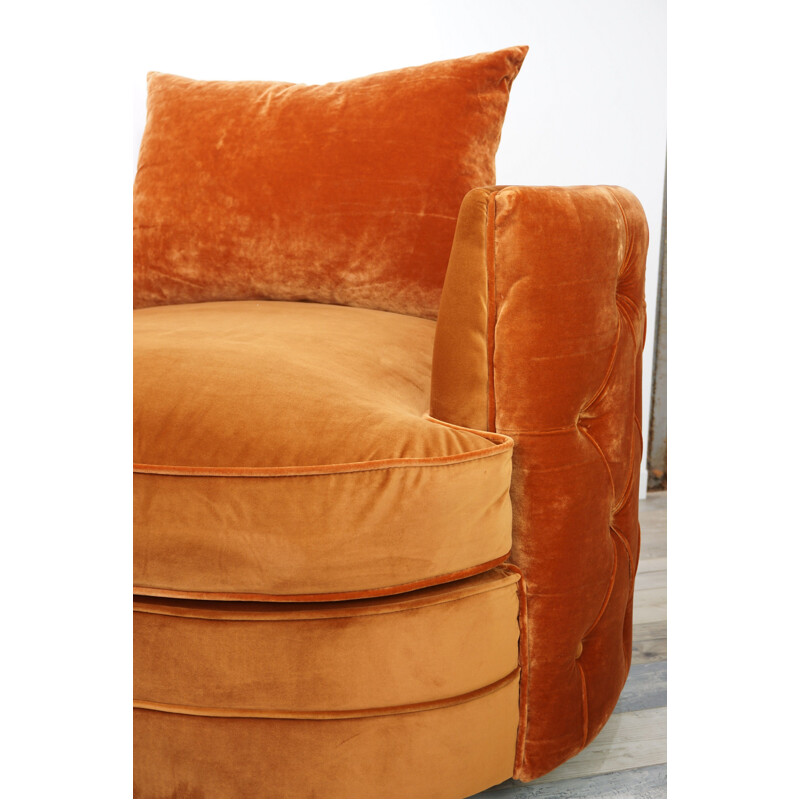 Vintage swivel velvet upholstered armchair