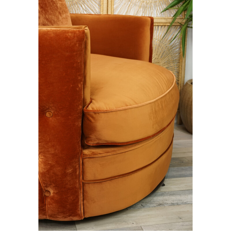 Vintage swivel velvet upholstered armchair