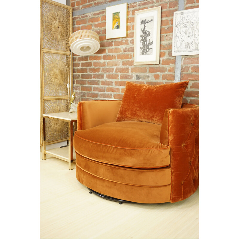 Vintage swivel velvet upholstered armchair