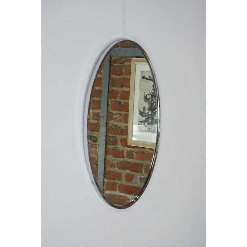 Vintage oval mirror chrome-plated contour 1950