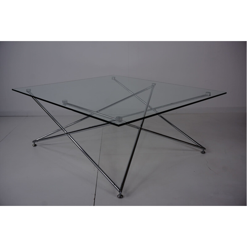Table basse vintage en verre et chrome