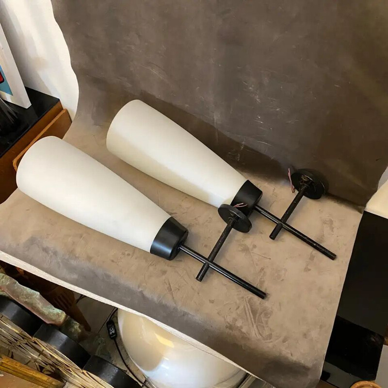 Pair of large vintage black and white modernist wall lights Gaetano Sciolari 1970