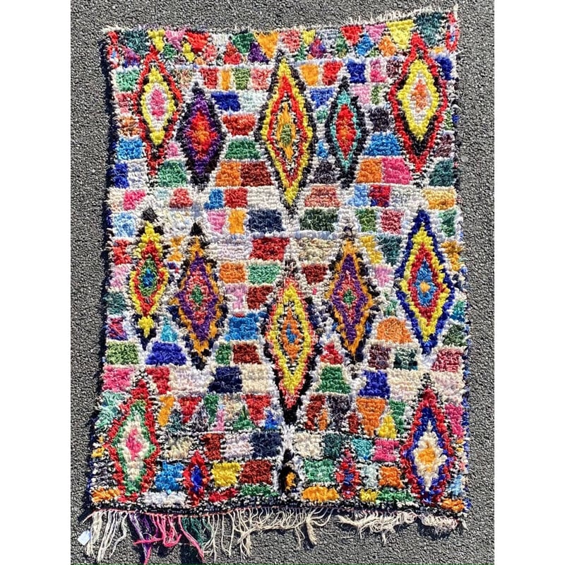 Vintage gekleurd Berber tapijt, Marokko 1990