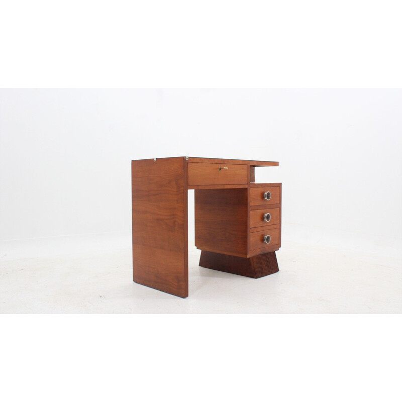 Vintage art deco cherry wood desk, Italian 1930s