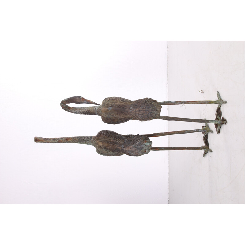 Pair of large vintage bronze cranes in Hollywood Regency 1970s