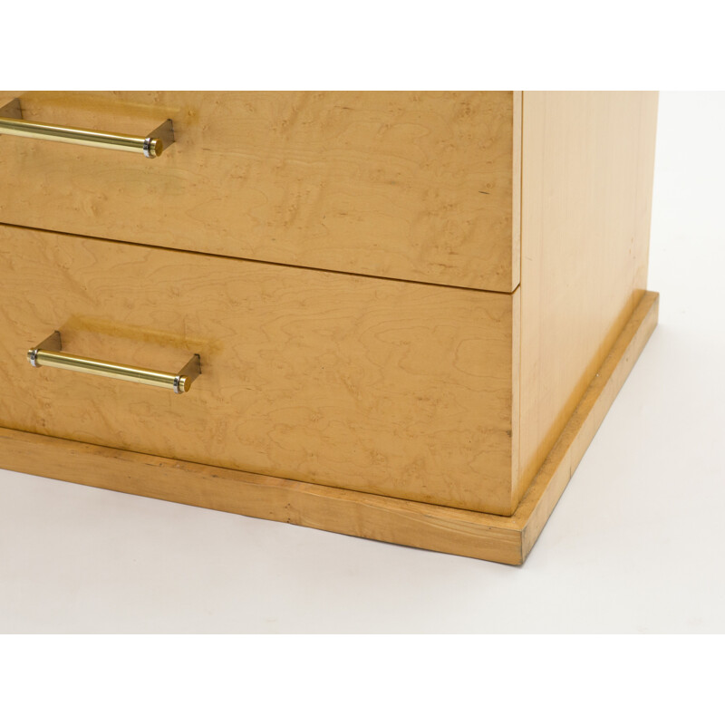 Vintage art deco chest of drawers with brass handles in sycamore, 1940