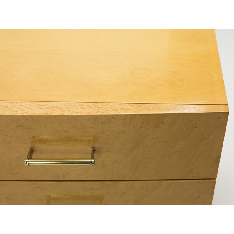 Vintage art deco chest of drawers with brass handles in sycamore, 1940