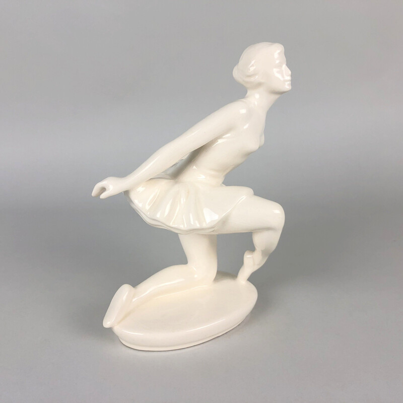 Vintage glazed ceramic sculpture of a Jihokera ballerina, Czechoslovakia 1960