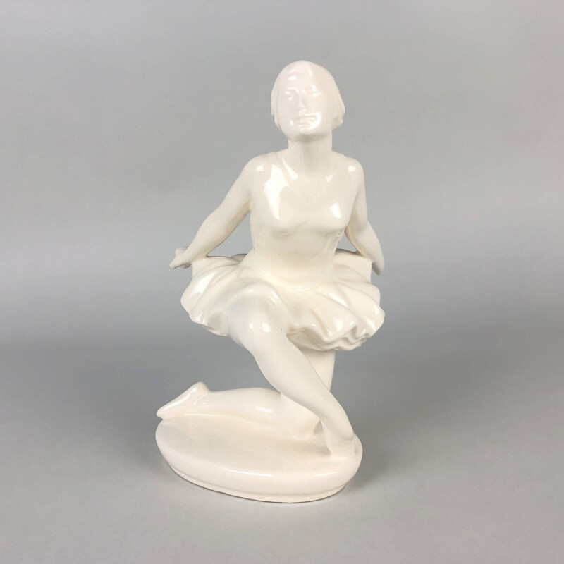 Vintage glazed ceramic sculpture of a Jihokera ballerina, Czechoslovakia 1960