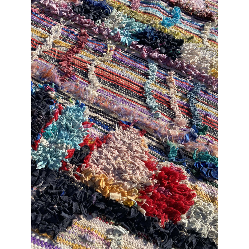 Vintage Berber carpet Boucherouite, Morocco 1980s