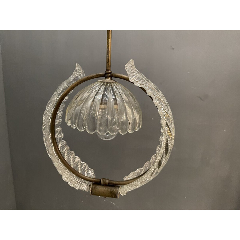 Vintage Glass Light Pendant by Ercole Barovier Art Deco Murano1940s