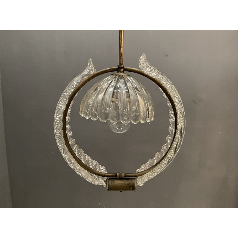 Candeeiro suspenso Vintage Murano Art Deco de Ercole Barovier 1940