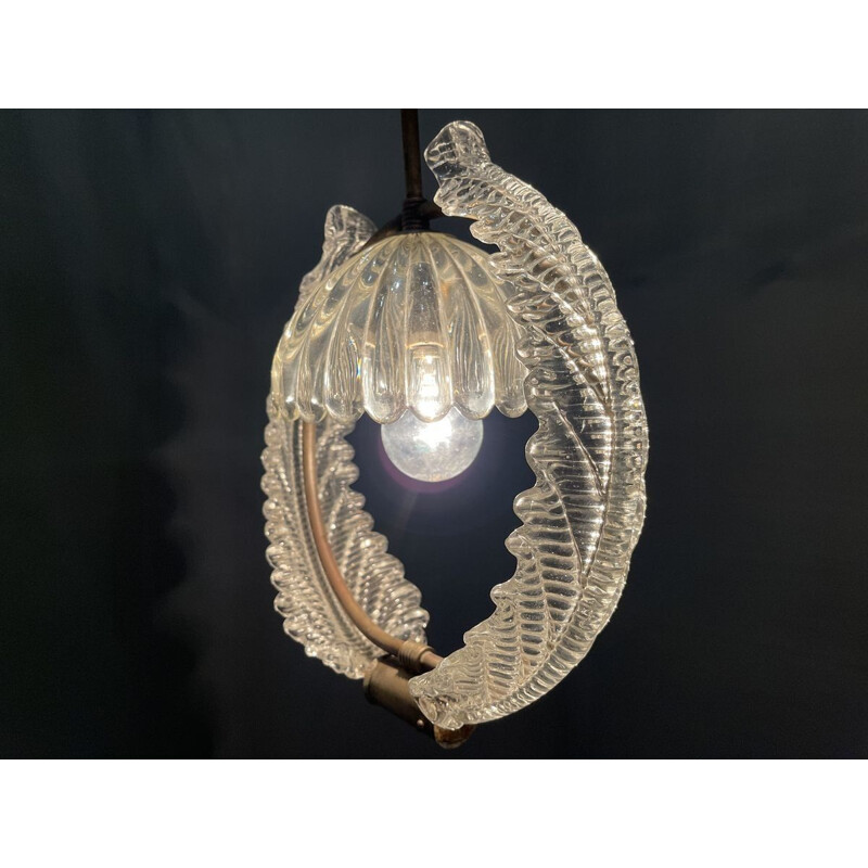 Vintage Glass Light Pendant by Ercole Barovier Art Deco Murano1940s