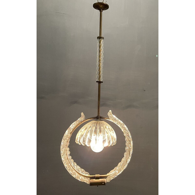 Candeeiro suspenso Vintage Murano Art Deco de Ercole Barovier 1940